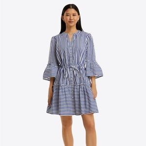 NWT Draper James Nassau Navy Avery Cotton Poplin Shirtdress, Size Medium, Preppy
